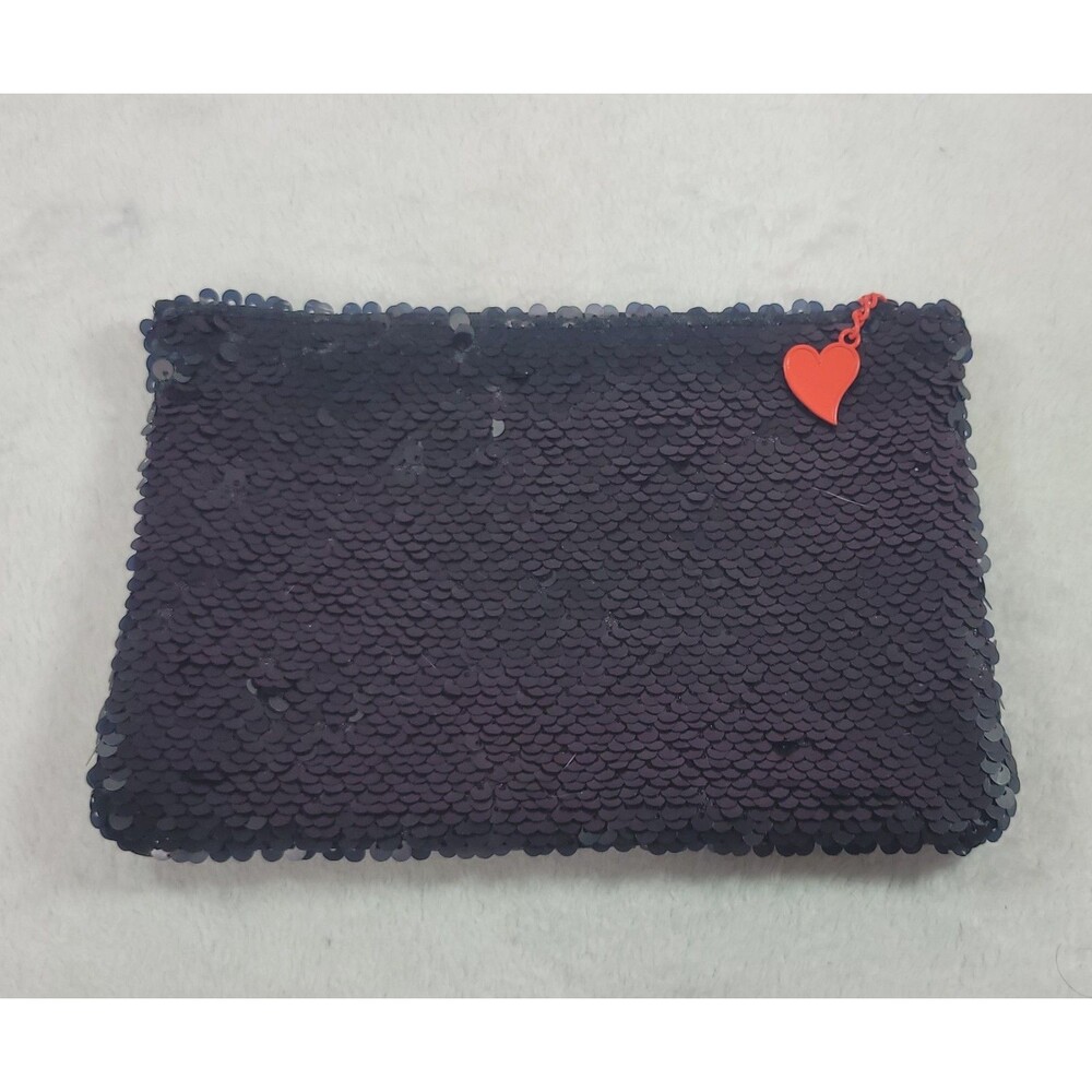 Betty Boop x Ipsy Black Sequin Makeup Bag Red Silhouette Heart Charm Glam Pouch - Picture 2 of 4